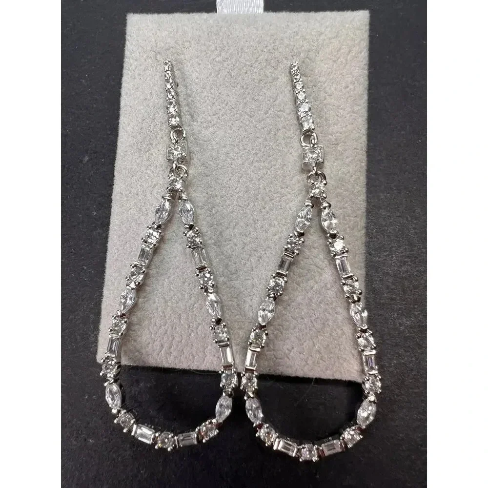 Open teardrop CZ sterling silver dangle earrings